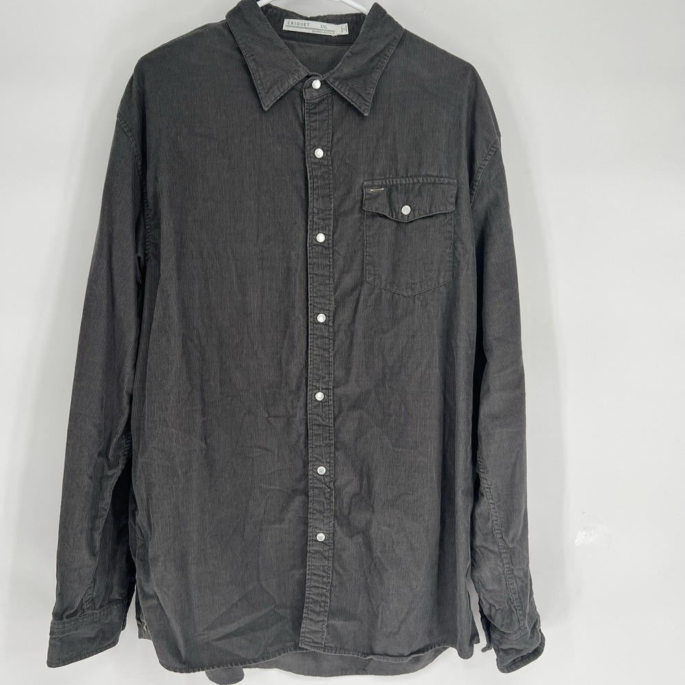 Criquet Shirt Men Sz 2XL Gray Corduroy Snap Button Flap Pocket Workwear Outdoor
